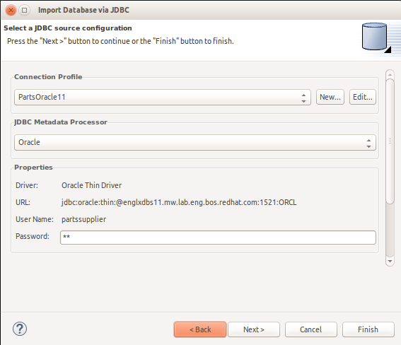 Select JDBC Source Configuration Dialog