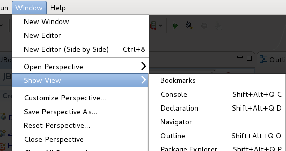 JBoss Perspective: WindowShow View