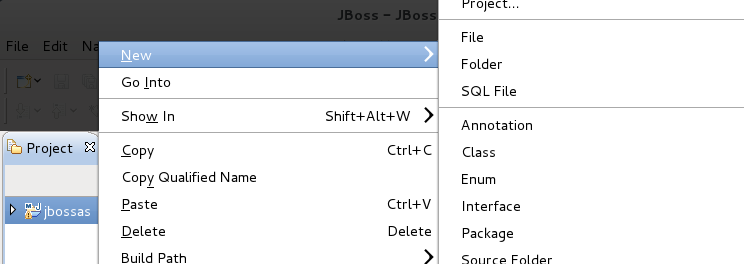 JBoss Perspective: Context MenuNew