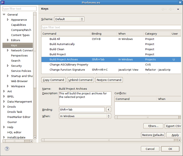 Setting the Hotkey for Build Project Archive Action