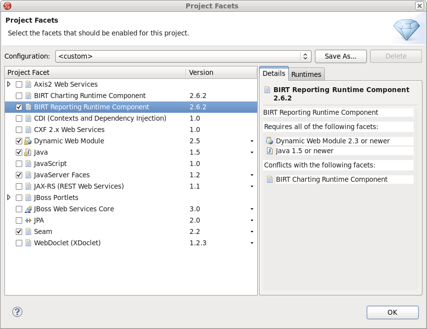 Adding the Birt Reporting Runtime Component Facet