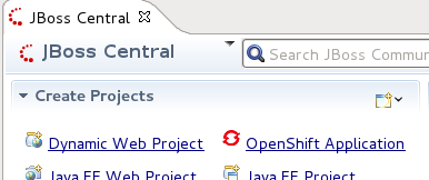 JBoss Central home screen.