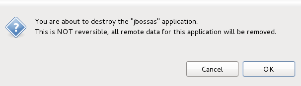 Dialog box to confirm removal of application.