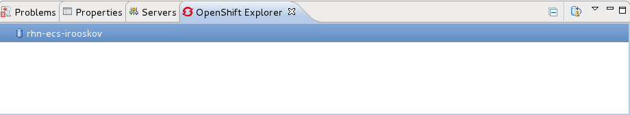 OpenShift view tab without the application listed.