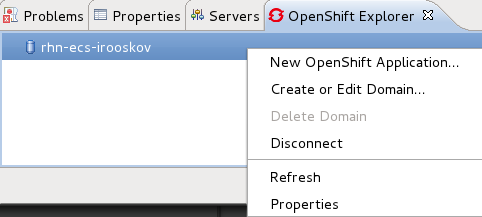 The option to delete a domain is no longer available from the OpenShift context menu.