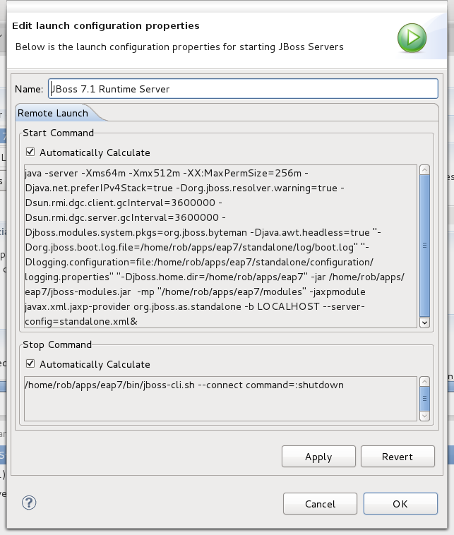 Remote Launch Configuration Properties