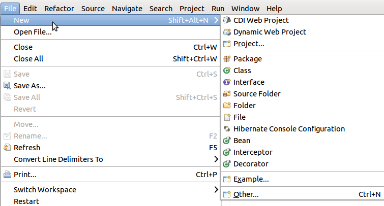 JBoss Perspective: FileNew
