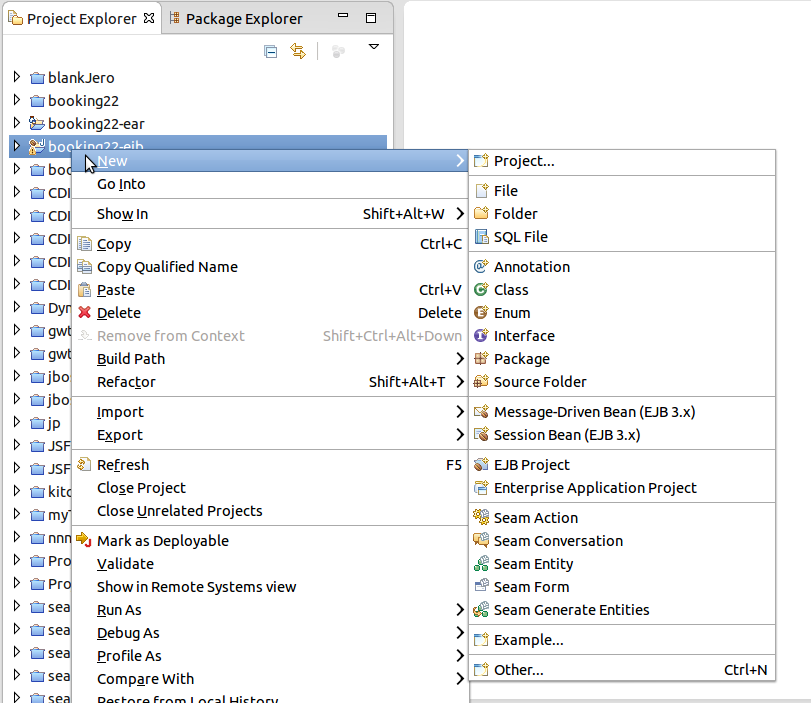 JBoss Perspective: Context MenuNew