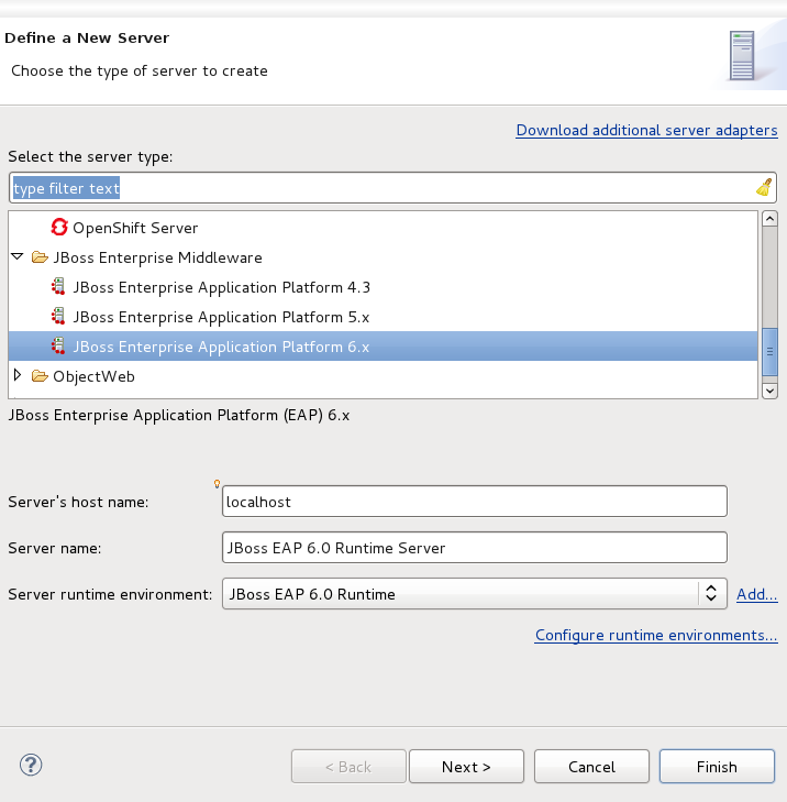 Selecting Server Name and Server Type
