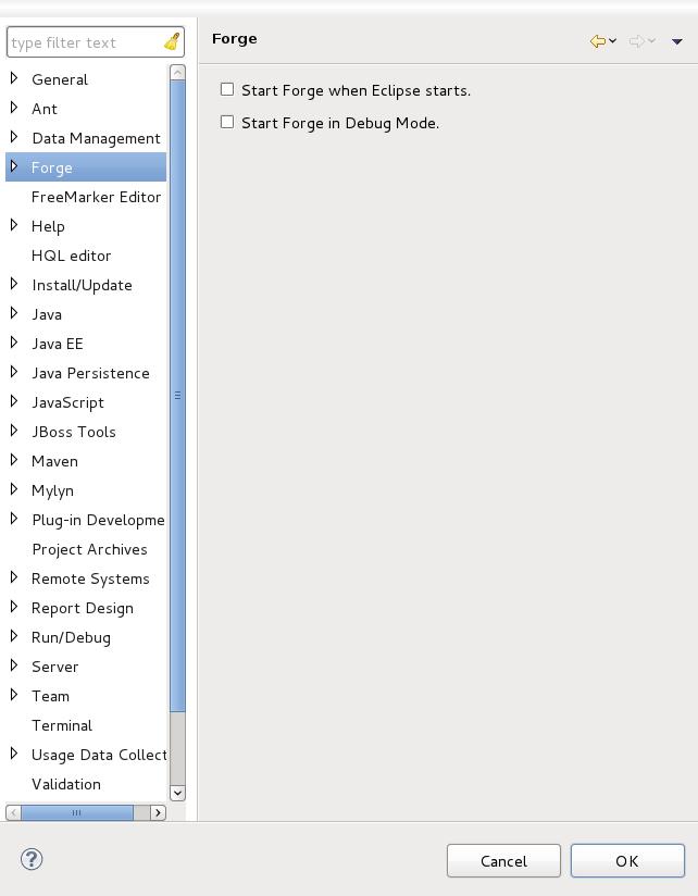 Forge preferences page.