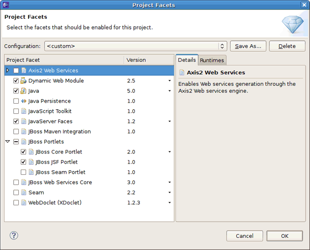 Enabling the Portlet Facets