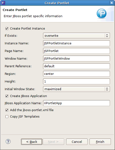 Third Page of the JSF Portlet Wizard