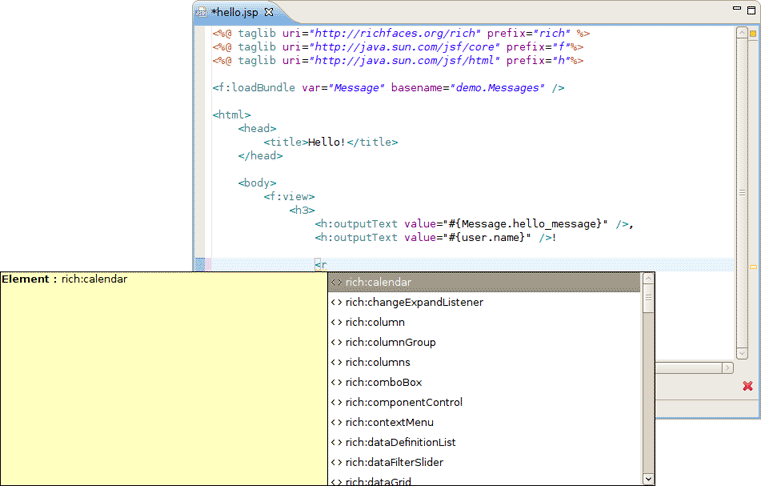 Content Assist for RichFaces Components