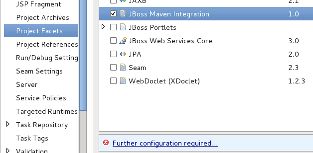 The Maven integration facet has been selected from the facets menu.