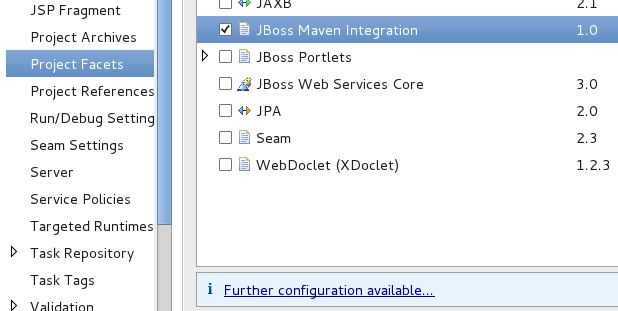 The JBoss Maven Integration facet has now been configured for the project.
