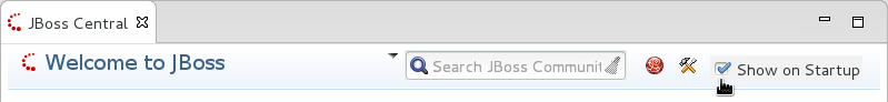 JBoss Central is set by default to show when the IDE starts but you can customize this behavior. To change the behavior, in the JBoss Central tab select or clear the Show on Startup check box as appropriate.