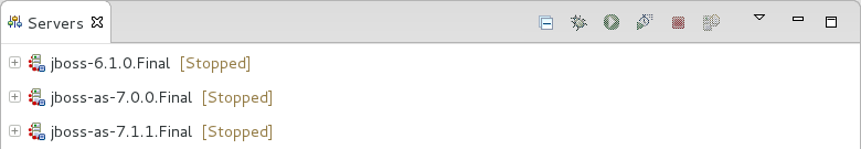 A default server adapter is automatically created for each generated server runtime environment to complete the server definition. Server adapters are listed in the Servers tab.