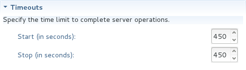 This section specifies the maximum length of time, in seconds, the IDE should wait for server actions to complete before aborting. The server actions are specifically starting and stopping.