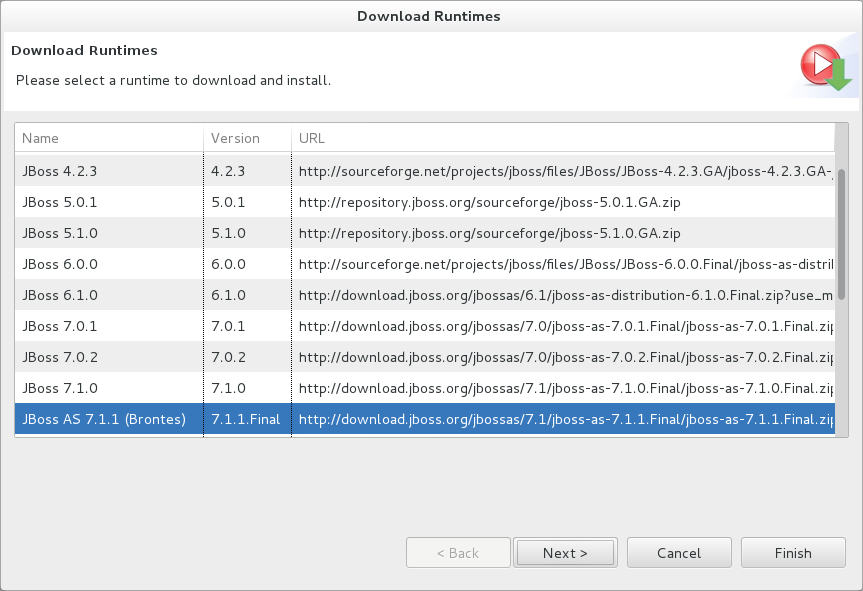From the table, select an application server and click Next.