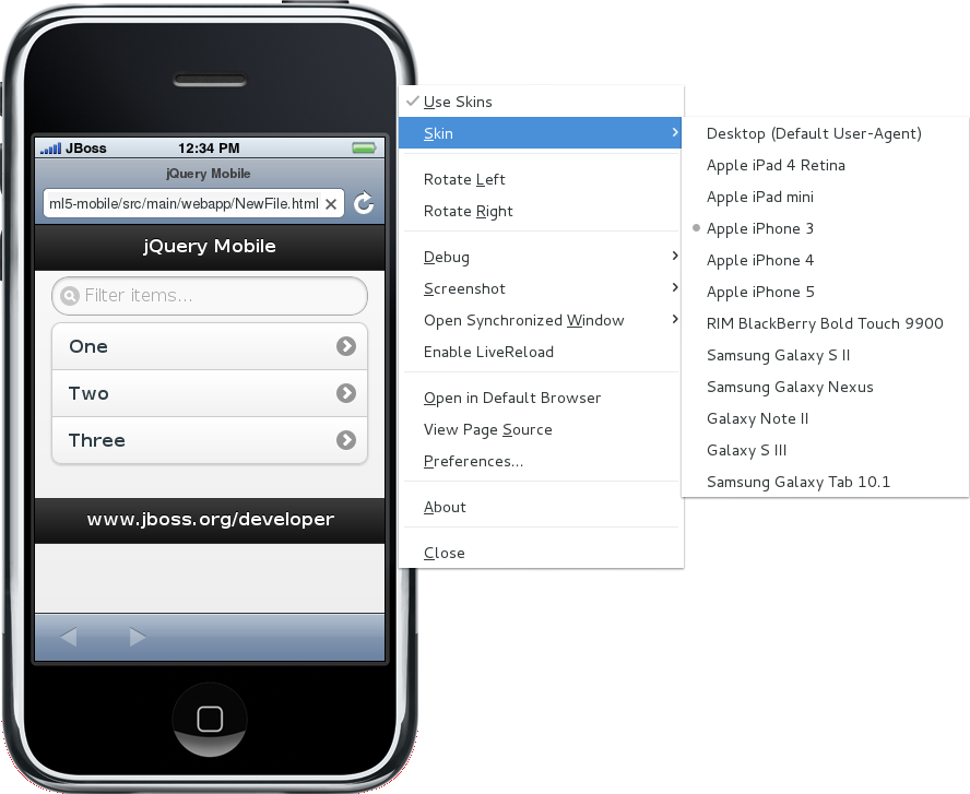 Right-click the simulated device, click Skins and select from the listed devices.