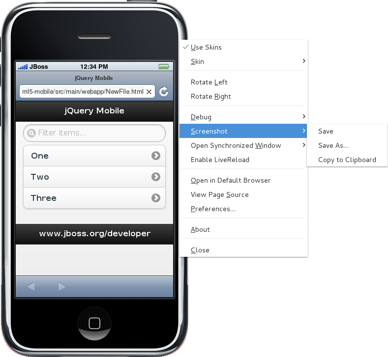 To generate a screen capture of a simulated device, right-click the simulated device and click Screenshot.
