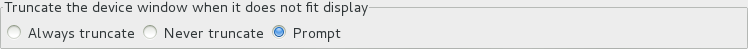 To change the default behavior, right-click the simulated device and click Preferences. In the Truncate the device window when it does not fit display section of the Devices tab, click Always truncate or Never truncate to change the behavior as appropriate and click OK to close the window.