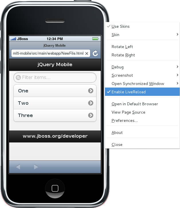 Right-click the simulated device and ensure the Enable LiveReload check box is selected.