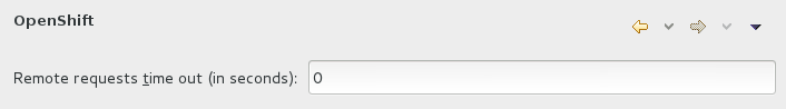 To modify the timeout limit, click Window→Preferences, expand JBoss Tools and select OpenShift. In the Remote requests timeout field, type the required timeout limit in seconds. Click Apply and click OK to close the Preferences window.