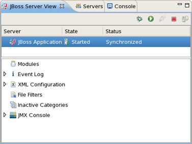 The JBoss Servers View