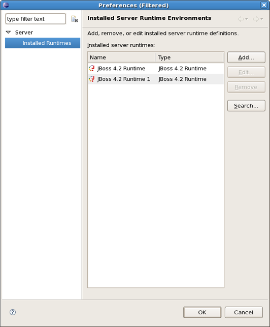 Installed Server Runtime Environments