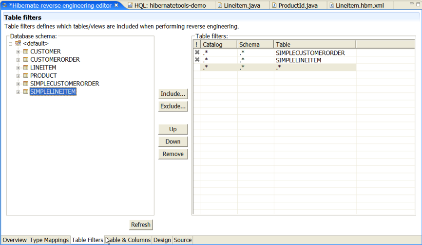 Table Filters Page