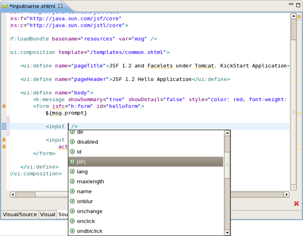 Code Assist for Jsfc Attribute