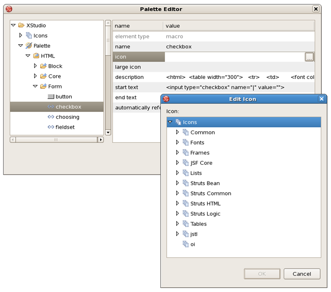 Parameters of the Palette element