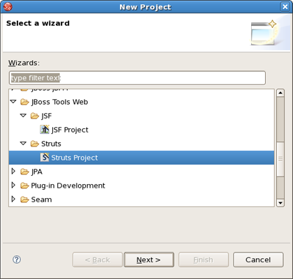 Selecting Struts Wizard
