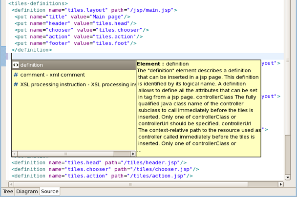Content Assist in Source Mode