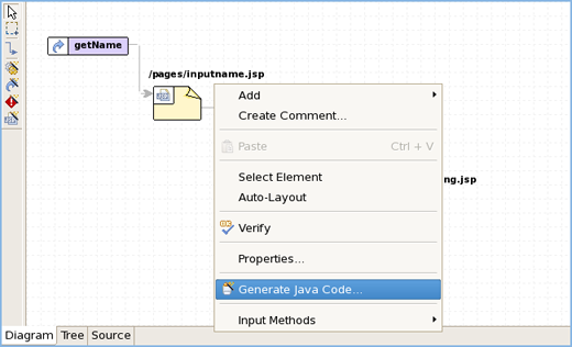 Selecting Generate Java Code
