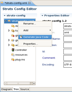 Generation in Struts Config Editor