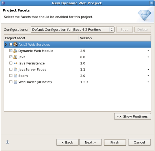 Faceted Project Wizard: Second Page