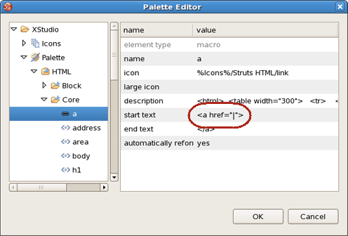 Parameters of the Palette element