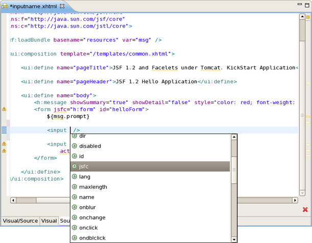 Code Assist for Jsfc Attribute