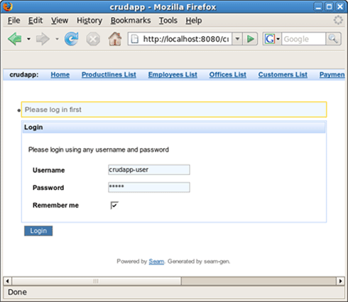 Login page