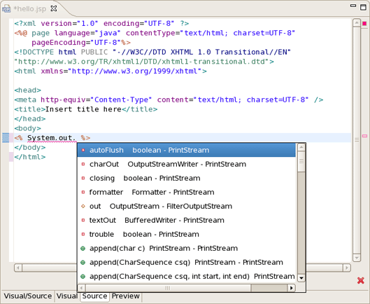 Content Assist in JSP Page