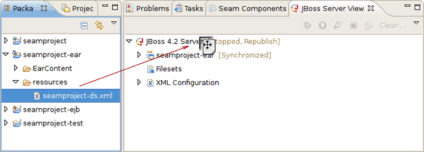 Dragging to the JBoss Server View