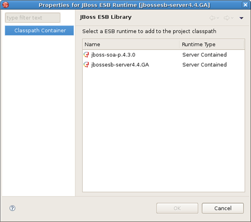 Classpath Container Page to change ESB runtime