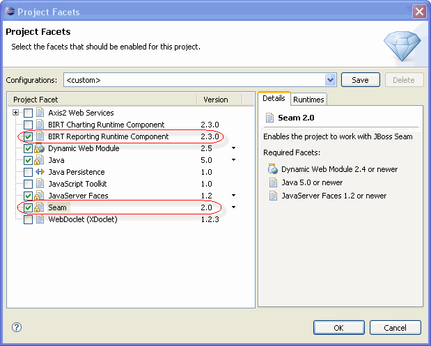 Adding "Birt Reporting Runtime Component" Facet