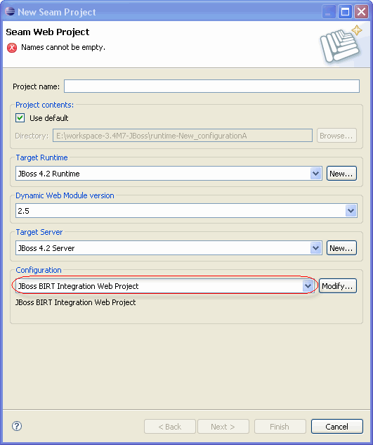 Choosing "JBoss BIRT Integration Web Project " Configuration