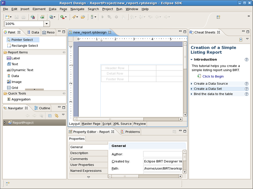 Report Opened in the Workspace