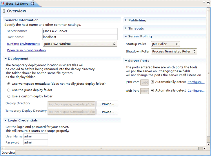 Preferences Page for the Chosen Server