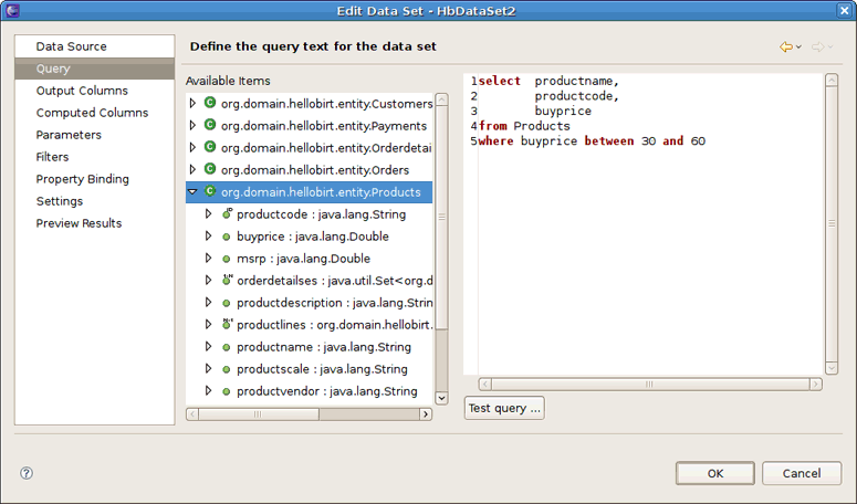 Using Parameters within the Hibernate ODA Driver