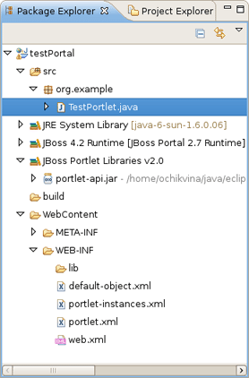 The structure of Web Project with Java Portlet created